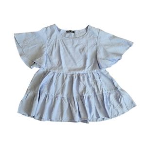 NWT SHEIN Light Blue Ruffle Blouse | Medium